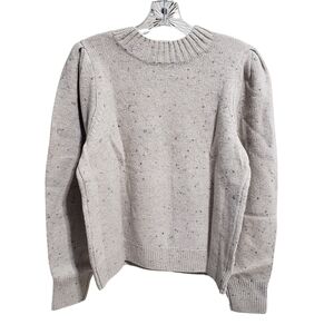 Faherty Boone Wool Blend Sweater Puff Sleeve Women Large Oatcake NWT